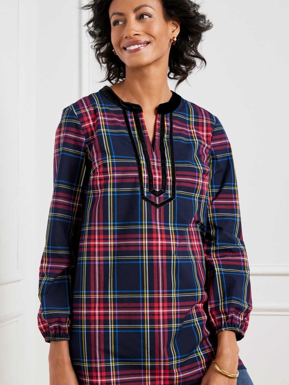 Talbots 2X NWT Black Red Plaid Tunic Blouse